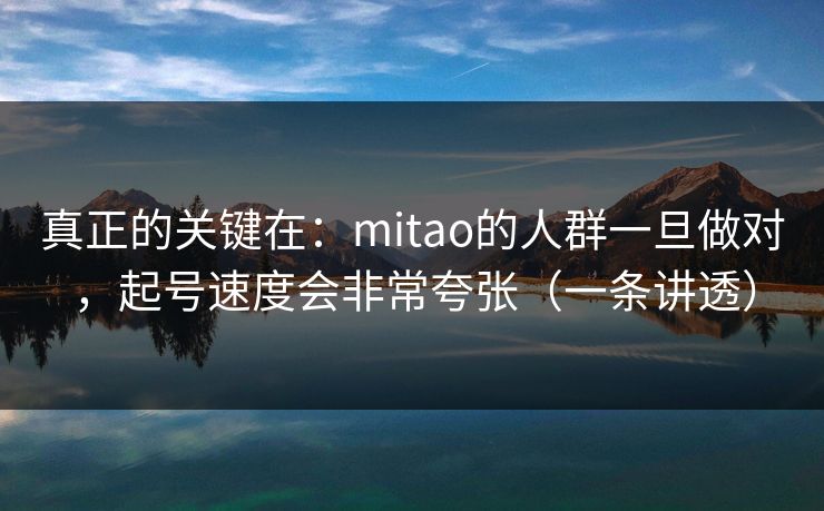 真正的关键在:mitao的人群一旦做对,起号速度会非常夸张(一条讲透) 真正的关键在:mitao的人群一旦做对,起号速度会非常夸张(一条讲透)
